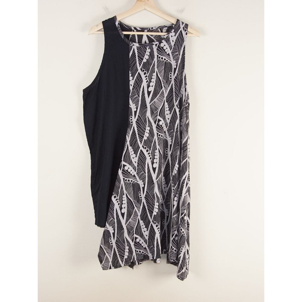 Mona Lisa Japan Asymmetrical Art Wear Print Black Cotton Tank Tunic Dress Sz OS